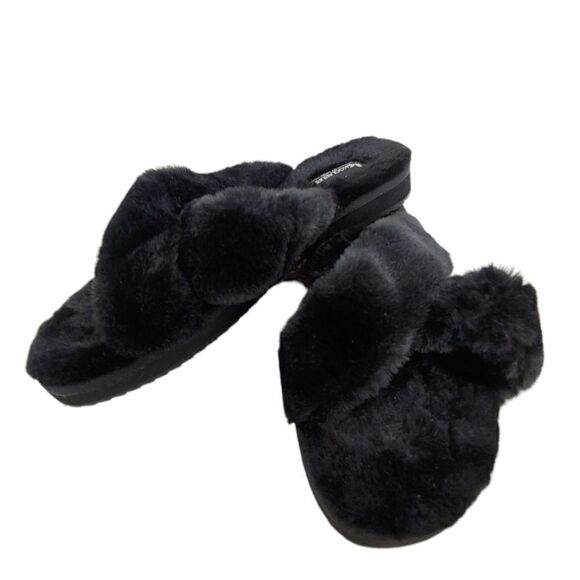 NWOT black faux fur Koolaburra BY UGG Ballia slide slippers size 10 - Picture 4 of 8